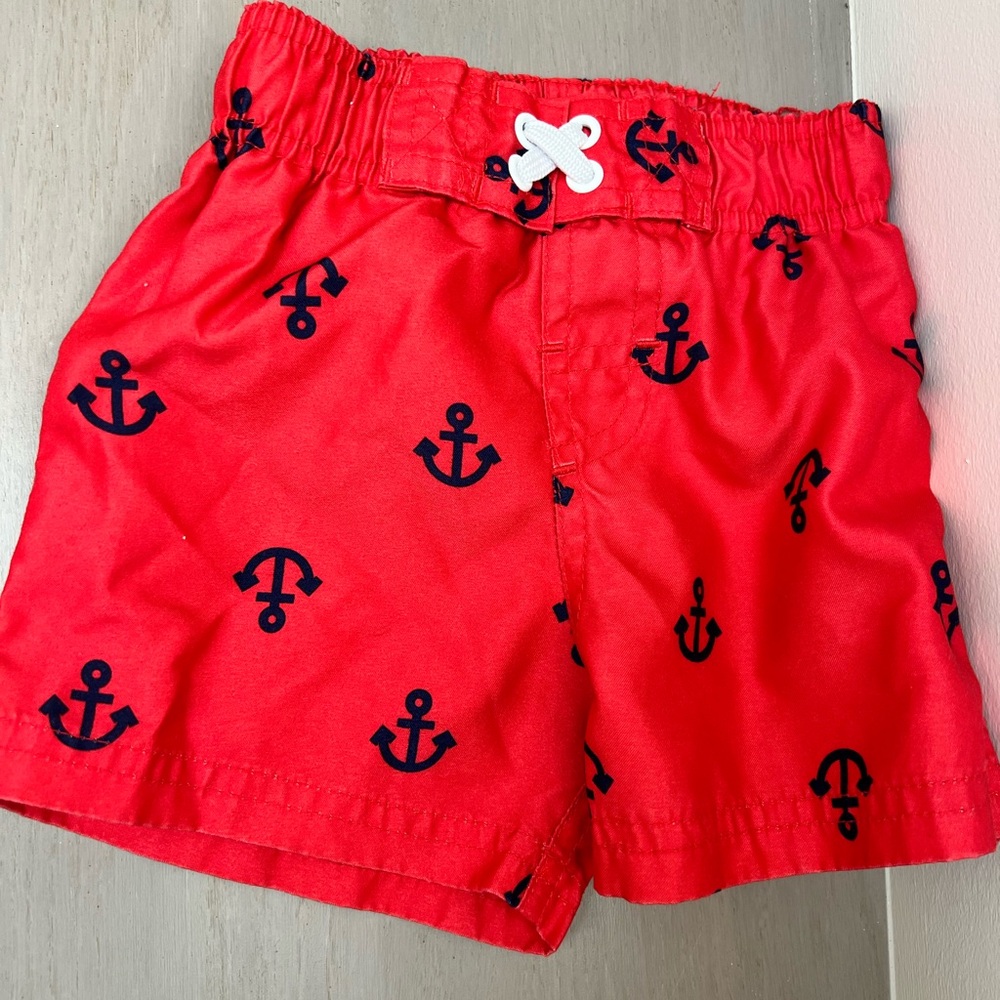 Circo boys nautical swim shorts. Red with blue anchors. Size 12 months.